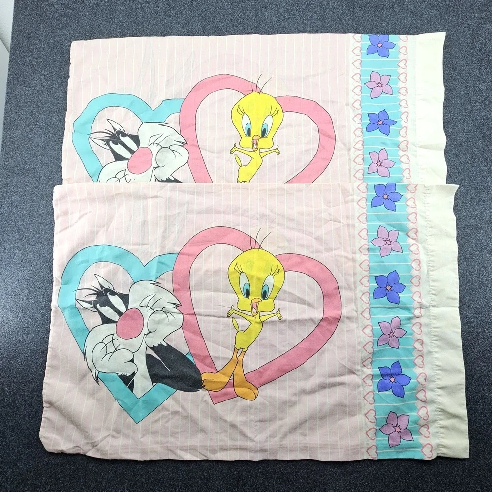 Vintage BIBB Tweety Sylvester Bugs Bunny‎ 1996 Warner Bros Pillowcases (2)